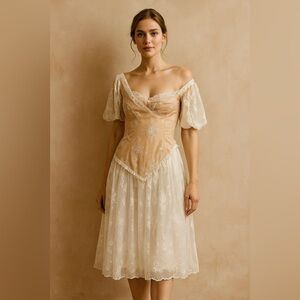 NWOT REVOLVE MAJORELLE Lace Midi Dress Ivory Nude S